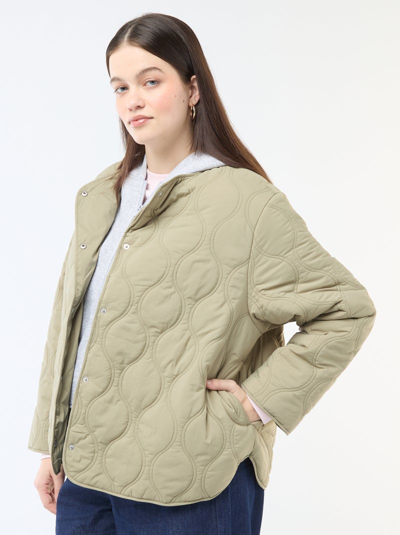 Steppjacke mit Kapuze und abnehmbarem Fleece-Einsatz Grün - Kiabi