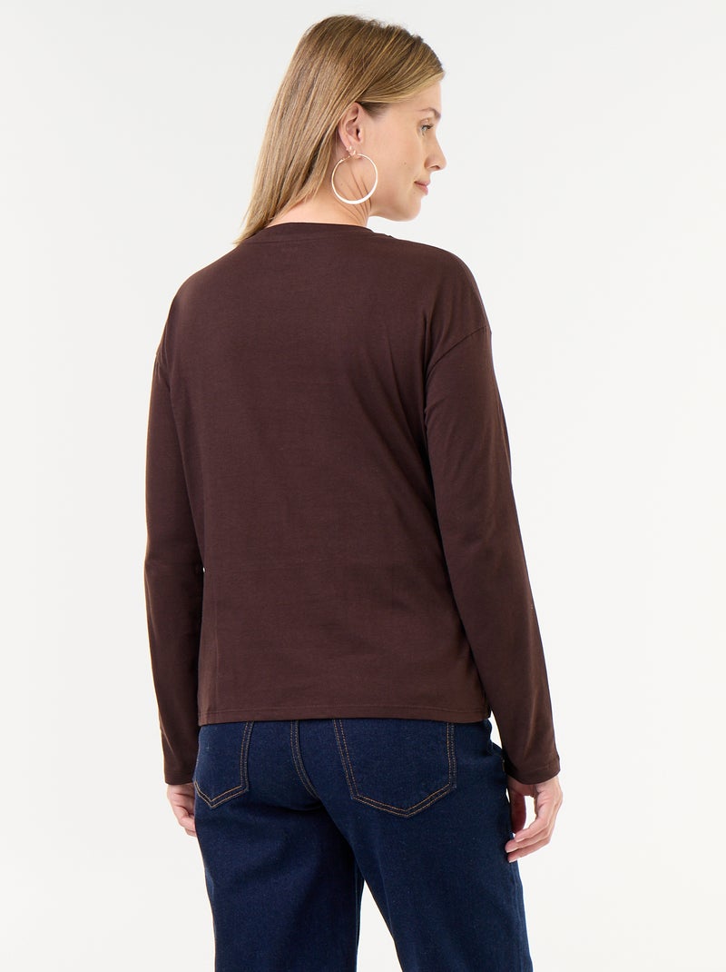 Still-T-Shirt mit Wickeloptik Braun - Kiabi