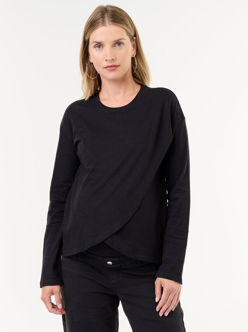 Still-T-Shirt mit Wickeloptik Schwarz - Kiabi