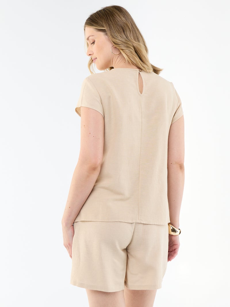 Stillbluse aus Leinen-Mix Beige - Kiabi
