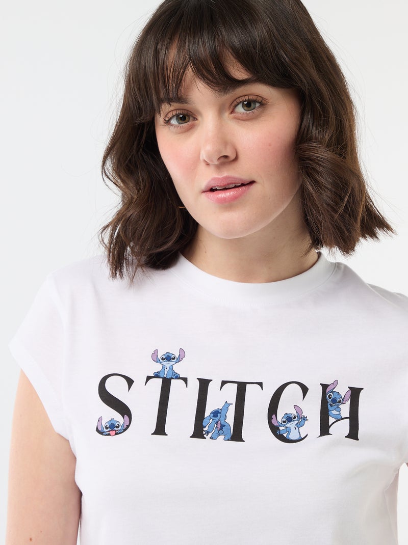 "Stitch" Cropped T-shirt White - Kiabi