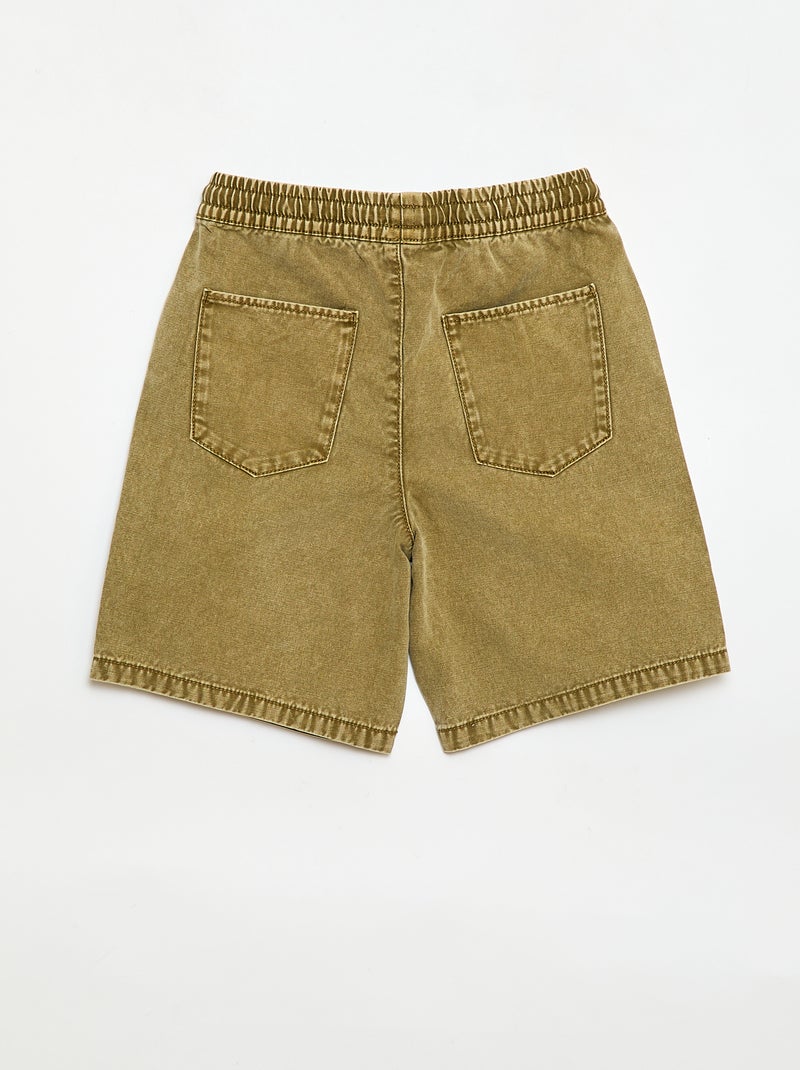 Straight-Cut Bermuda Shorts with Elasticated Waist Khaki - Kiabi