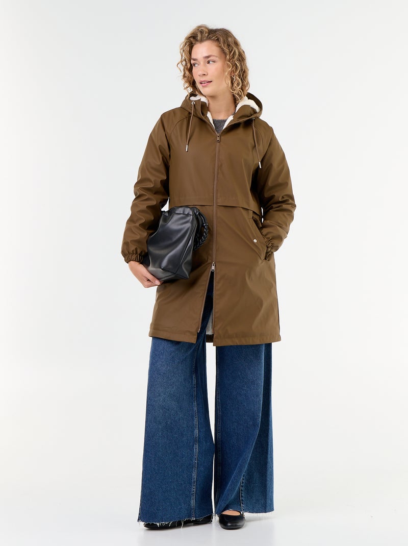 Straight-cut faux fur lined parka Brown - Kiabi