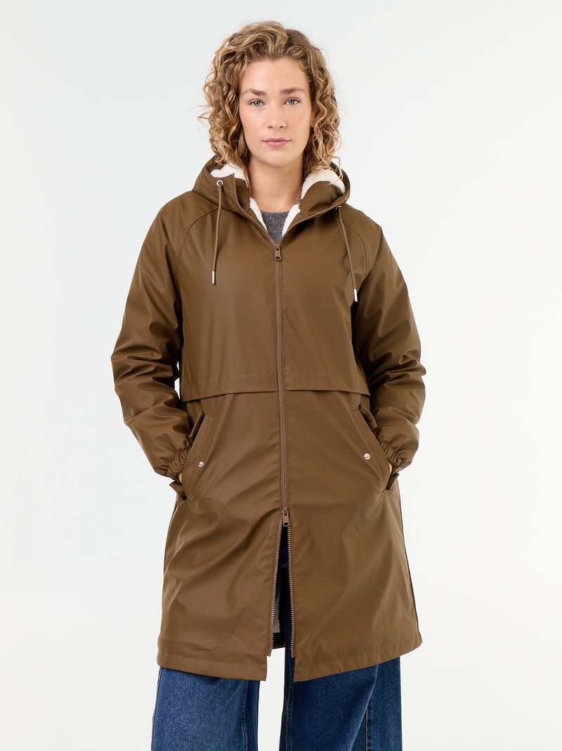 Straight-cut faux fur lined parka Brown - Kiabi