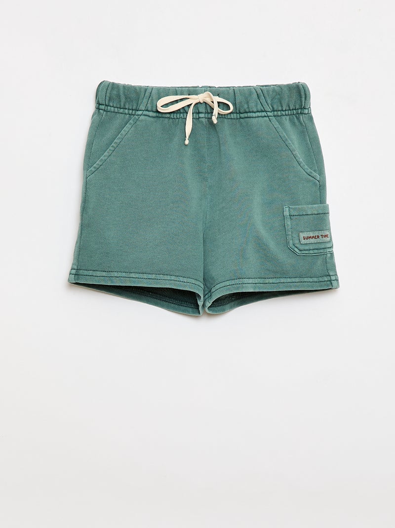 Straight-Cut French Terry Shorts in Solid Cotton Green - Kiabi