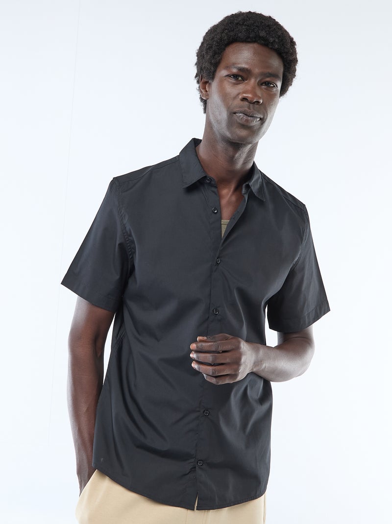 Straight-cut short-sleeved shirt black - Kiabi