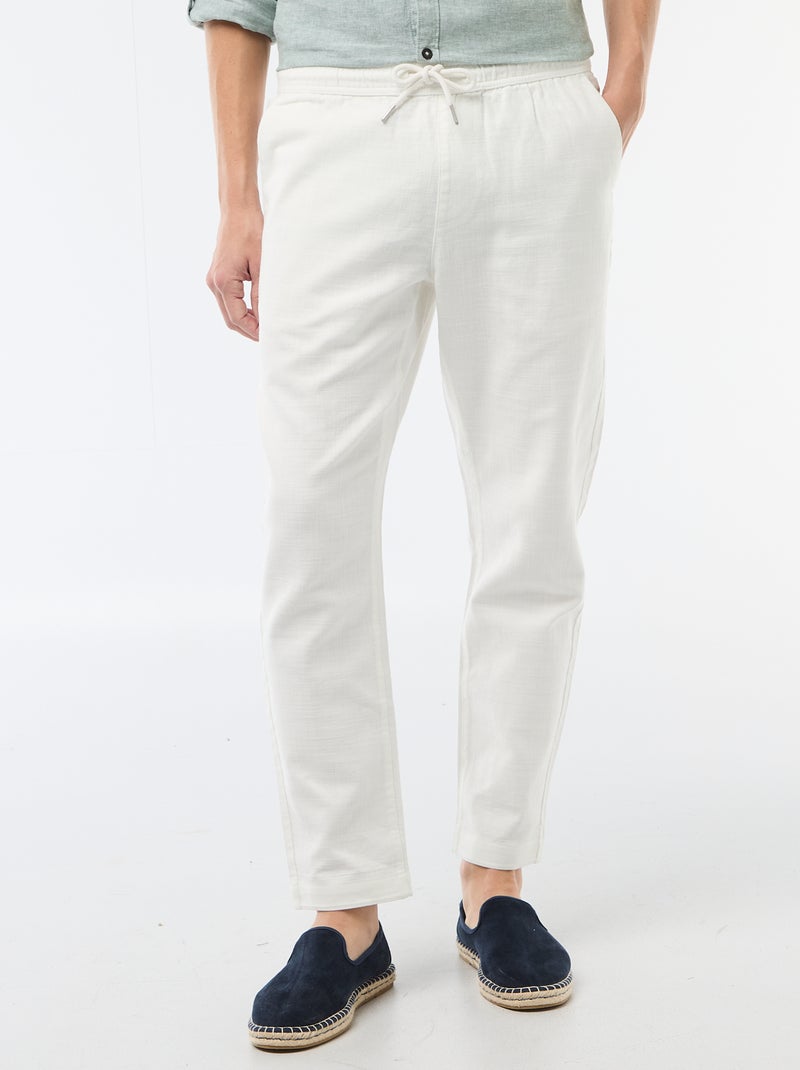 Straight-Leg Pants with Elastic Waistband White - Kiabi