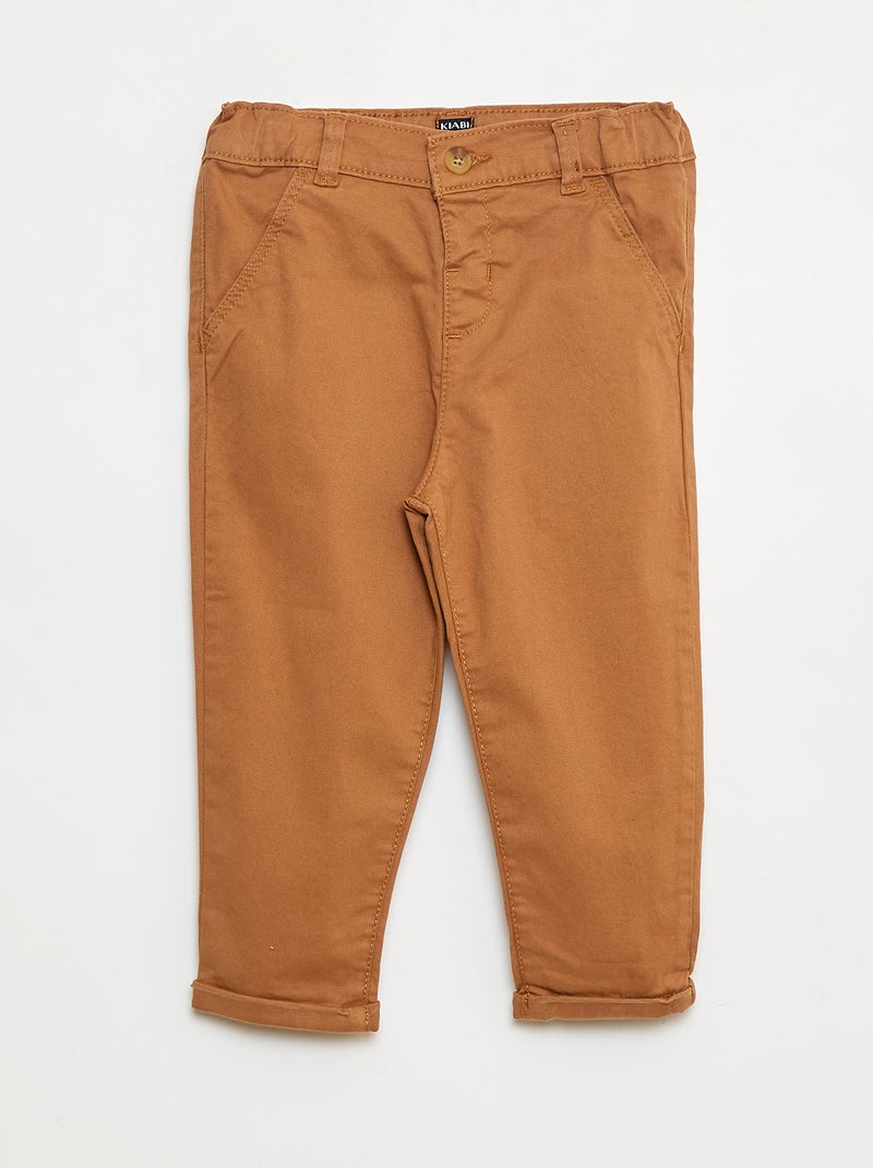 Straight-Leg Stretch Cotton Chinos Beige - Kiabi