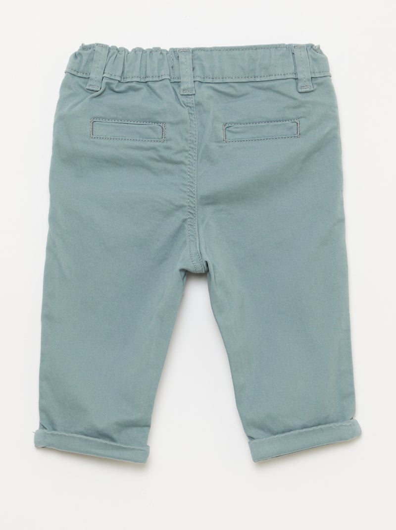 Straight-Leg Stretch Cotton Chinos Blue - Kiabi