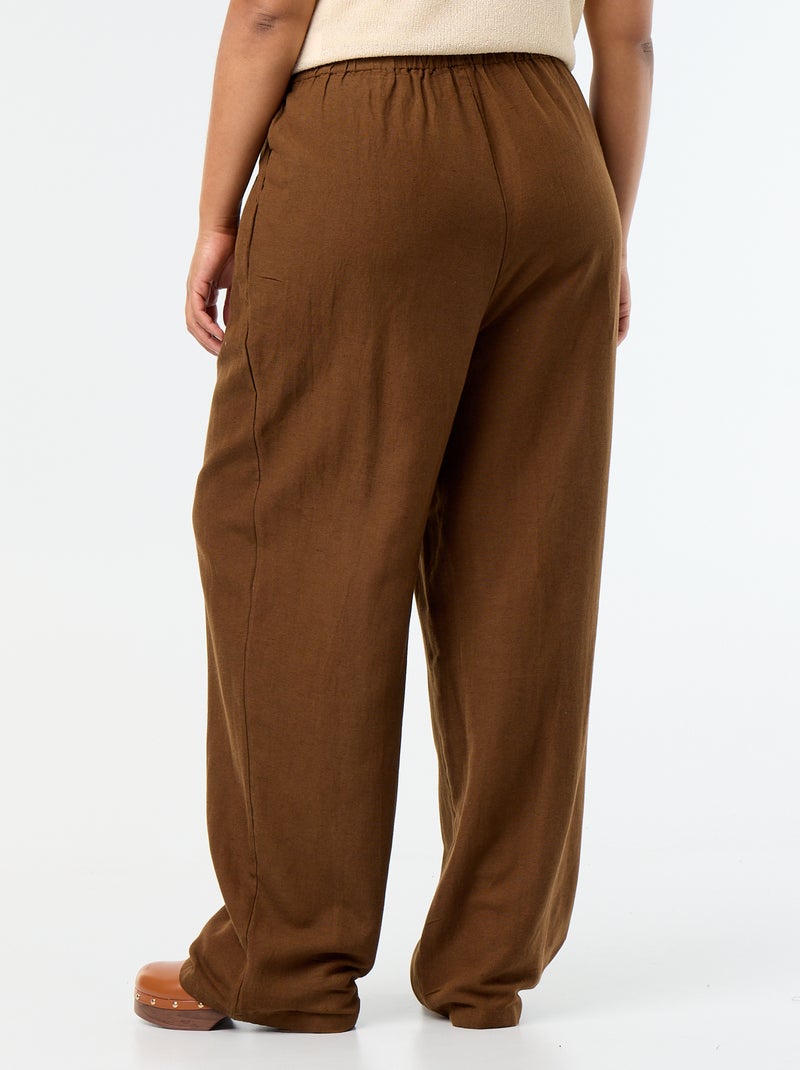 Straight-leg trousers in linen blend Brown - Kiabi