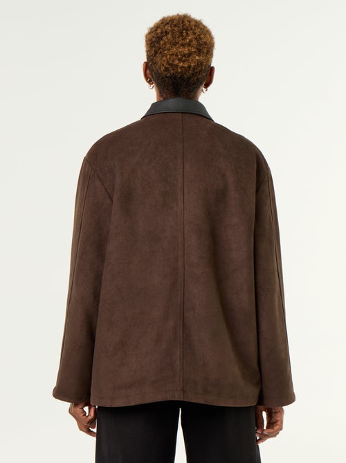 Straight suedette jacket with faux leather collar - Kiabi