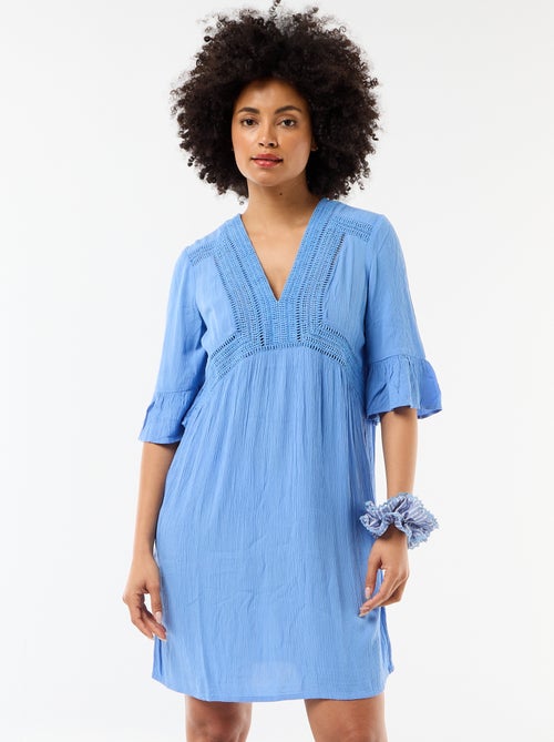 Strandkleid aus Crêpe-Strick und Makramee - Kiabi