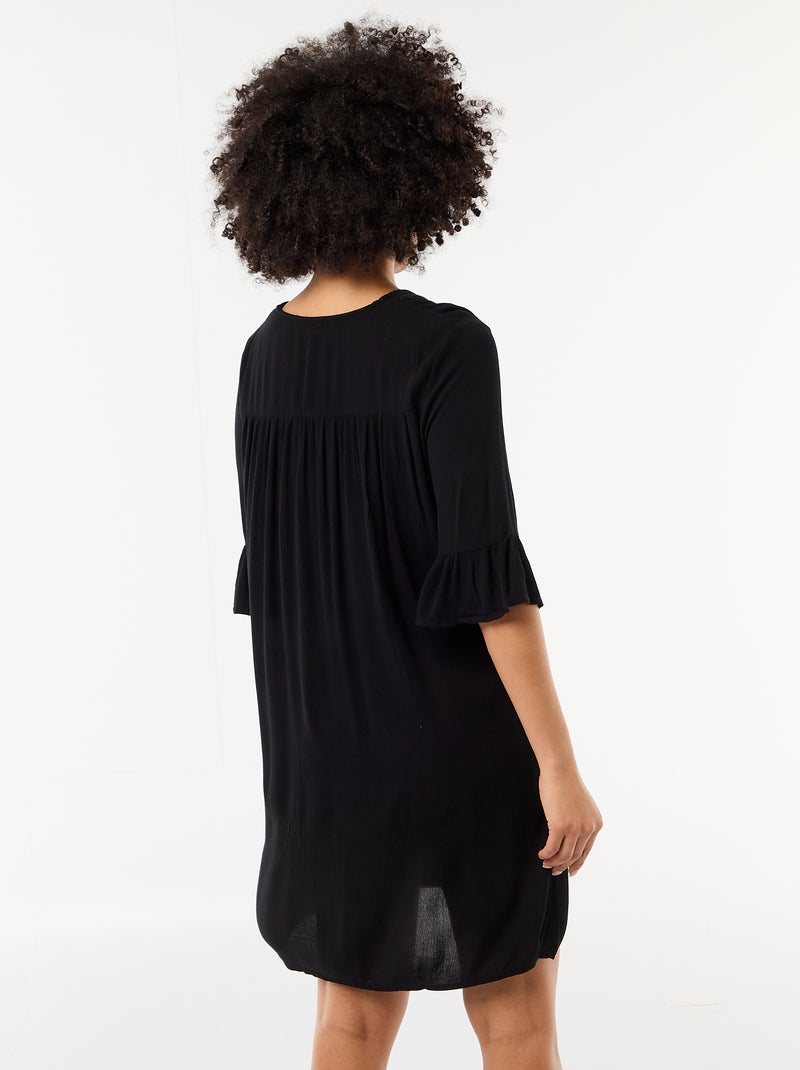 Strandkleid aus Crêpe-Strick und Makramee Schwarz - Kiabi