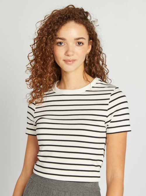 Stretch-Baumwoll-Marinière-T-Shirt - Kiabi