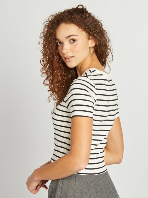 Stretch-Baumwoll-Marinière-T-Shirt - Kiabi