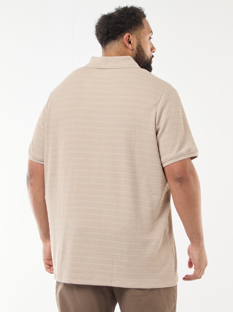 Stretch Cotton Short-Sleeve Polo Shirt Beige - Kiabi