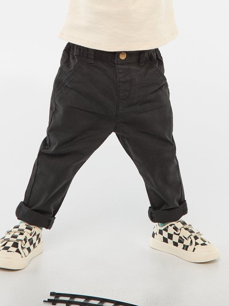 Stretch Cotton Straight Chinos Black - Kiabi