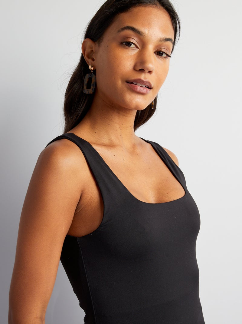 Stretch-T-Shirt mit Carré-Ausschnitt Schwarz - Kiabi