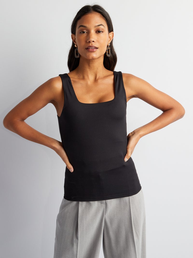Stretch-T-Shirt mit Carré-Ausschnitt Schwarz - Kiabi