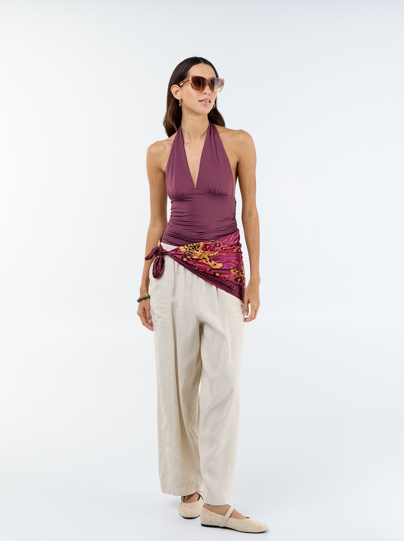 Stretch-Top mit Neckholder Lila - Kiabi