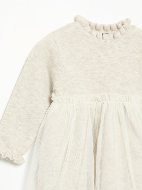 Strick- und Tüllkleid mit langen Ärmeln - Kiabi