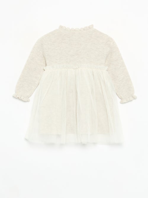 Strick- und Tüllkleid mit langen Ärmeln - Kiabi