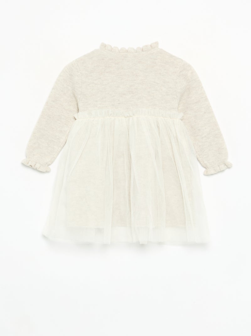 Strick- und Tüllkleid mit langen Ärmeln Beige - Kiabi