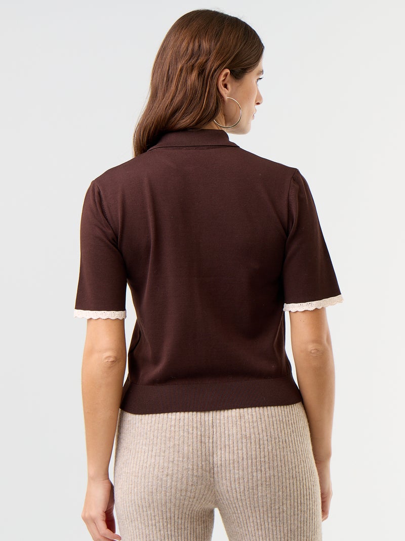 Strickgilet mit kurzen Ärmeln und Spitze Marron - Kiabi