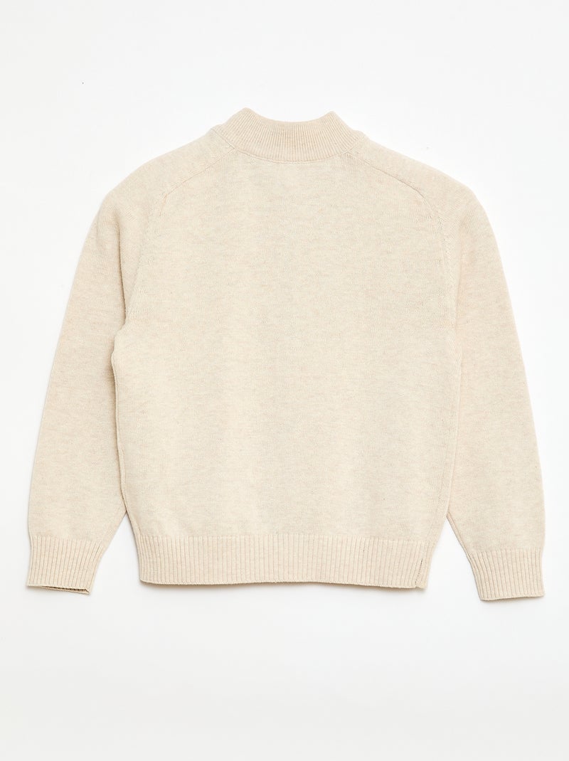 Strickjacke mit Stehkragen und Reissverschluss Beige - Kiabi