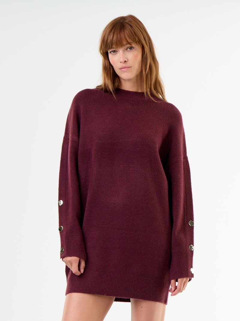 Strickkleid mit gehämmerten Knöpfen Rot - Kiabi