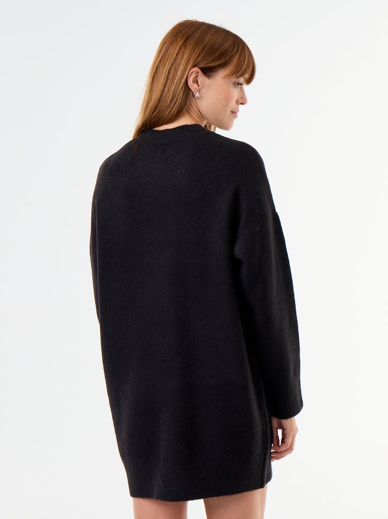 Strickkleid mit gehämmerten Knöpfen Schwarz - Kiabi