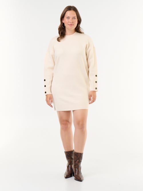 Strickkleid mit geknöpften Ärmeln - Kiabi