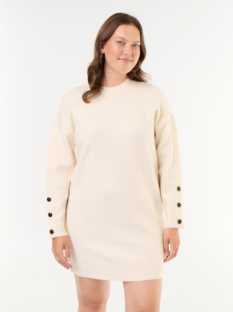 Strickkleid mit geknöpften Ärmeln Beige - Kiabi