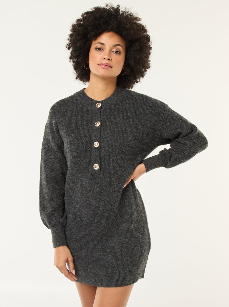 Strickkleid mit goldenen Knöpfen Grau - Kiabi