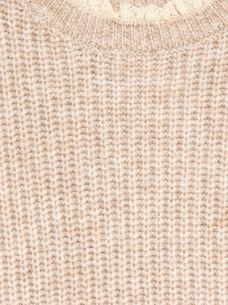 Strickkleid mit Spitzenkragen Beige - Kiabi