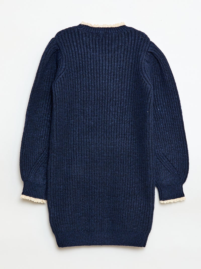 Strickkleid mit Spitzenkragen Blau - Kiabi