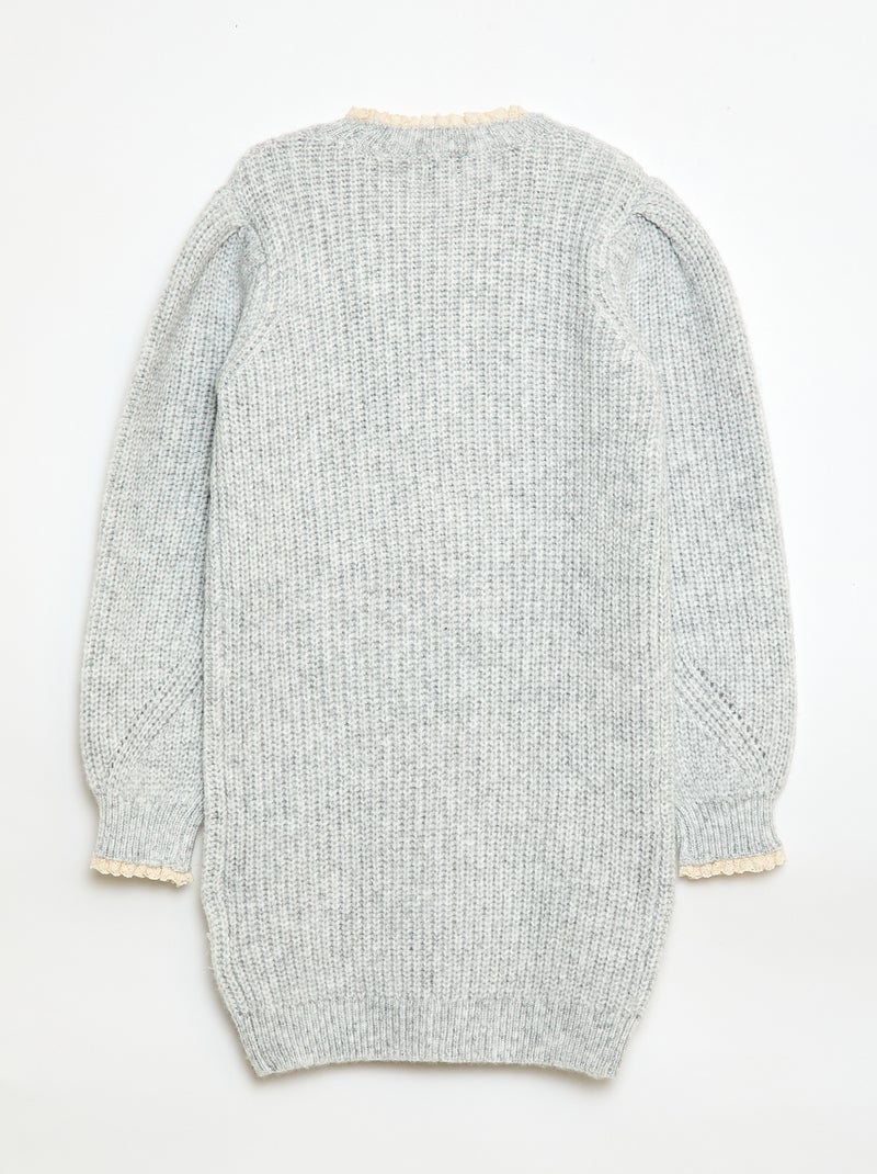 Strickkleid mit Spitzenkragen Grau - Kiabi