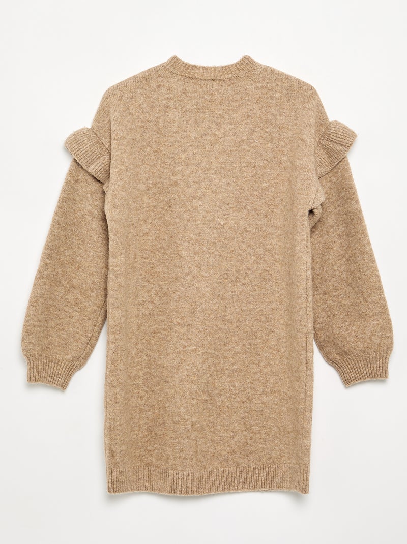 Strickkleid mit Volant-Schultern Beige - Kiabi