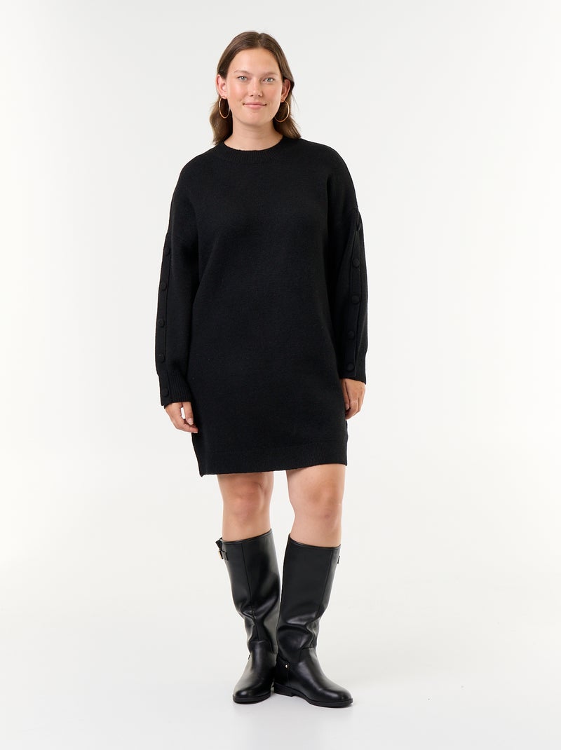 Strickkleid mit Zierknöpfen an den Ärmeln Schwarz - Kiabi