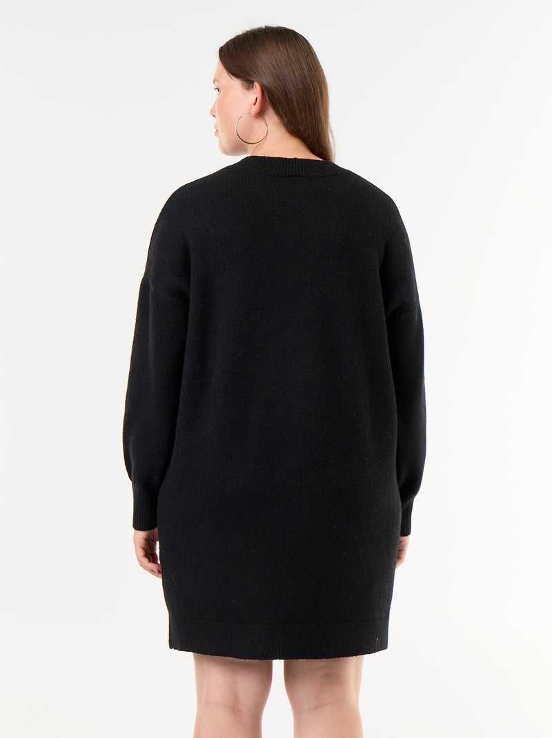 Strickkleid mit Zierknöpfen an den Ärmeln Schwarz - Kiabi