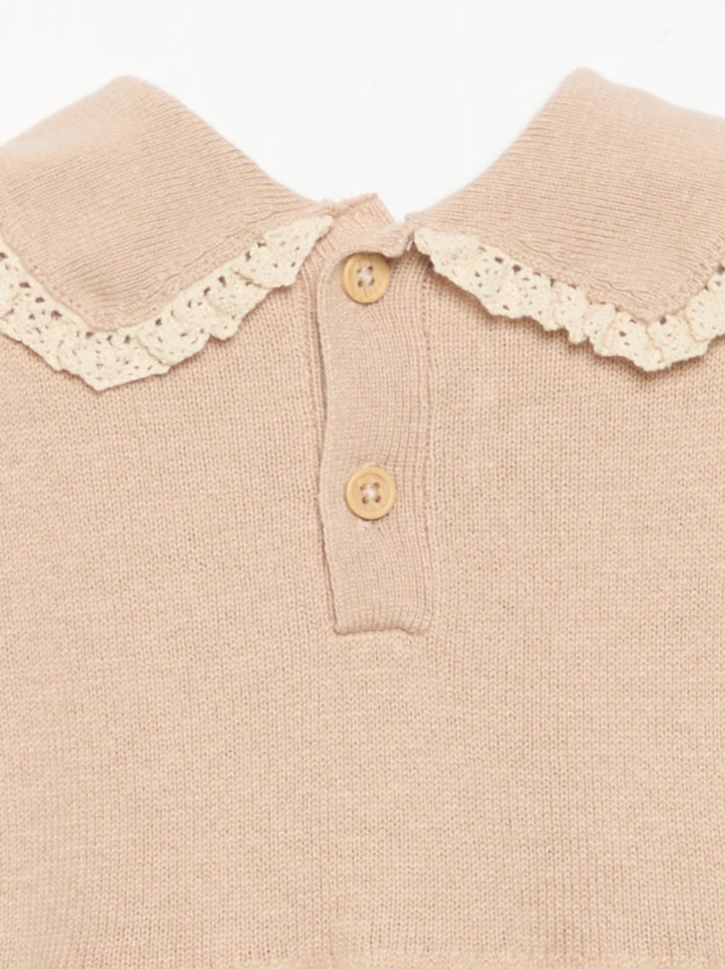 Strickstrampler mit Kragen und Ziertaschen Beige - Kiabi