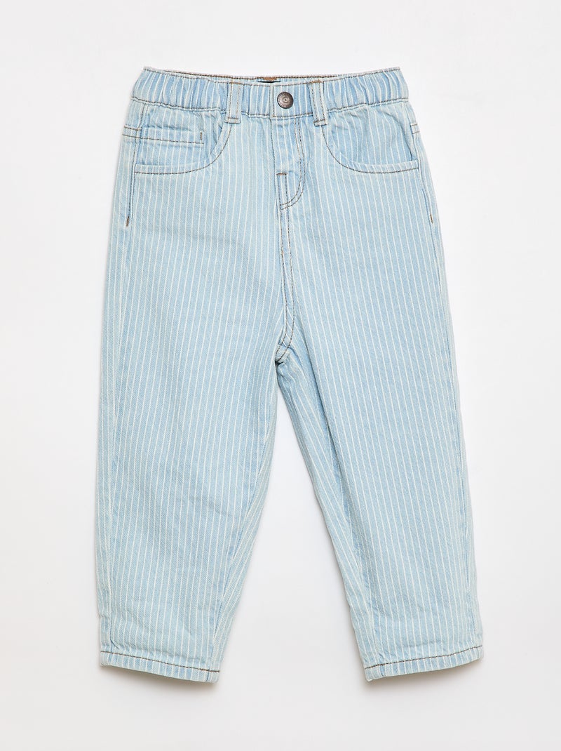 Striped Adjustable Denim Cotton Trousers Blue - Kiabi