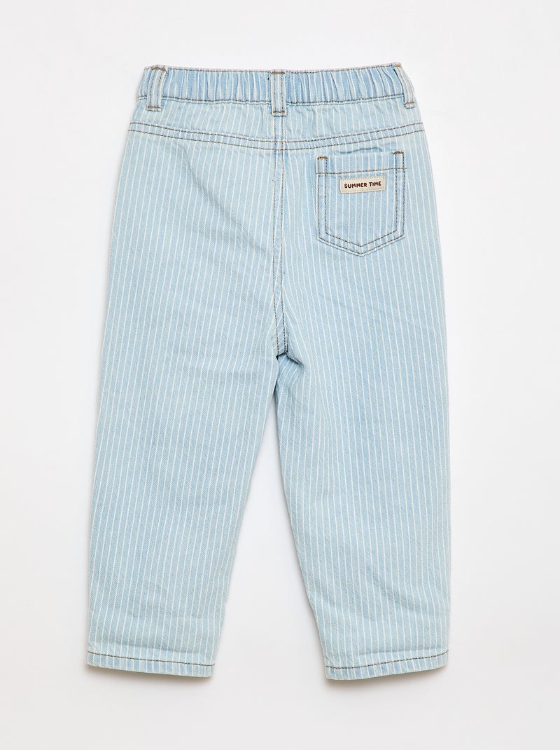 Striped Adjustable Denim Cotton Trousers Blue - Kiabi