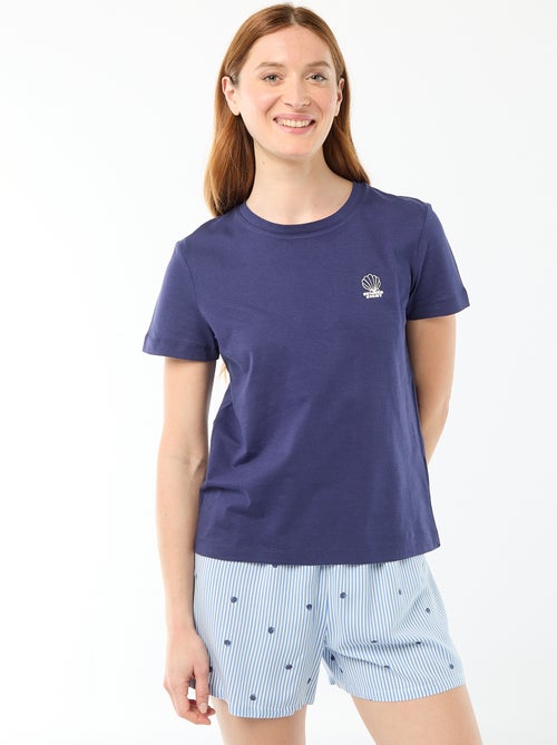 Striped All-Over Print Lightweight Top & Shorts Pajama Set - Kiabi