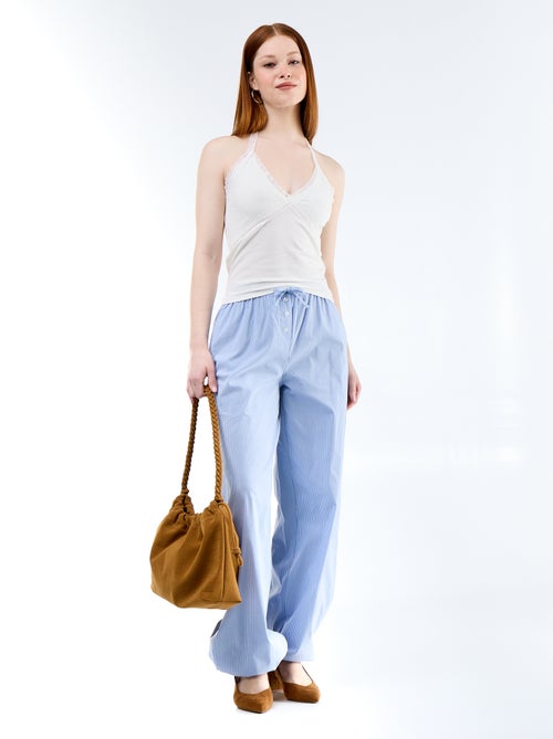 Striped Balloon Fit Wide-Leg Trousers - Kiabi