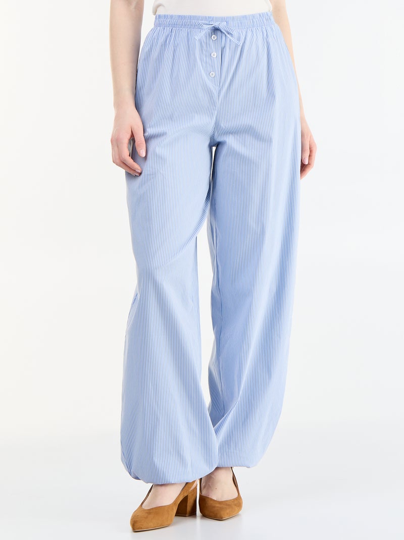 Striped Balloon Fit Wide-Leg Trousers Blue - Kiabi
