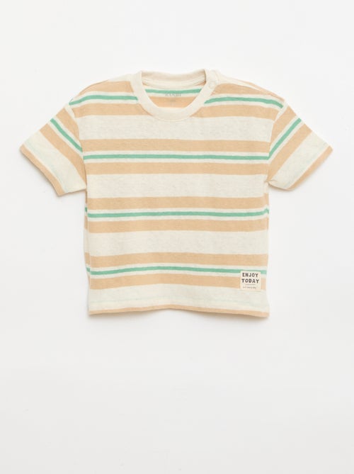 Striped cotton and linen jersey T-shirt - Kiabi