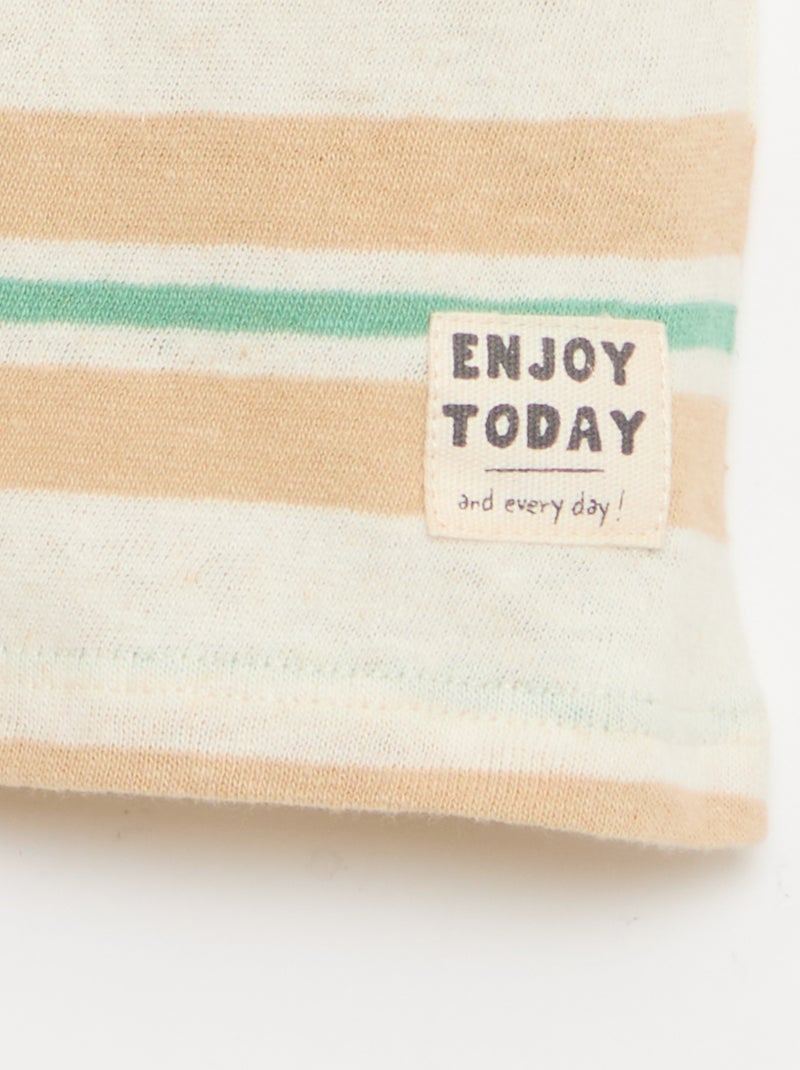 Striped cotton and linen jersey T-shirt Beige - Kiabi