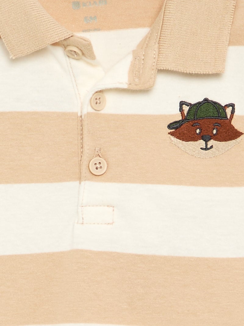 Striped Cotton Jersey Polo Shirt Beige - Kiabi
