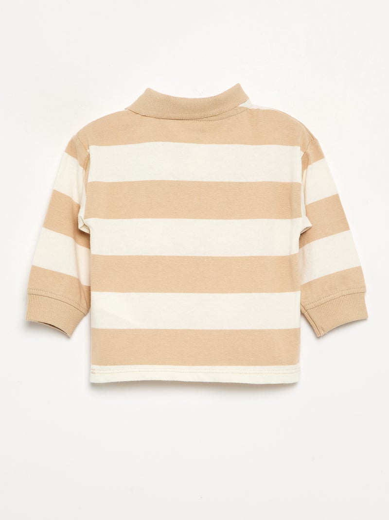 Striped Cotton Jersey Polo Shirt Beige - Kiabi